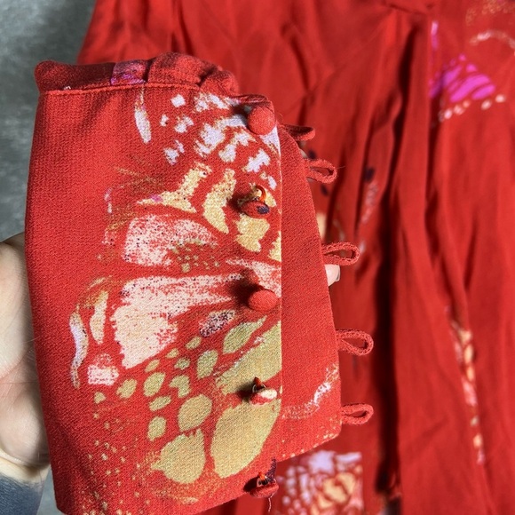 Free People Tunic Womens XS Red Field Of Butterflies Semi-Sheer Boho Gypsy Artsy - Picture 6 of 11